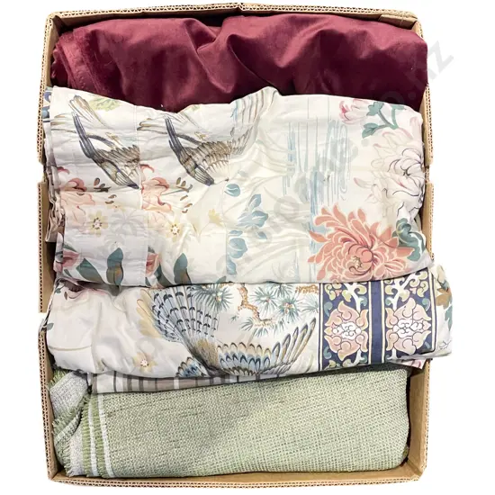 Box of Assorted Fabric & Curtain Ties etc