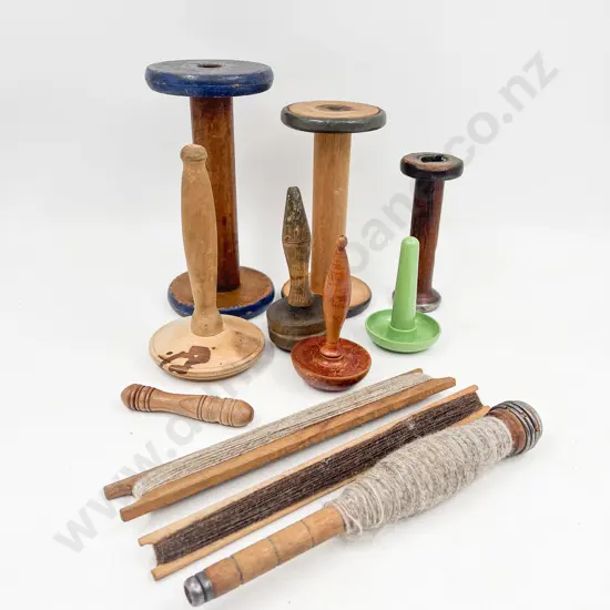 Box Qty of Assorted Vintage Wooden Spools & Darning Mushrooms etc