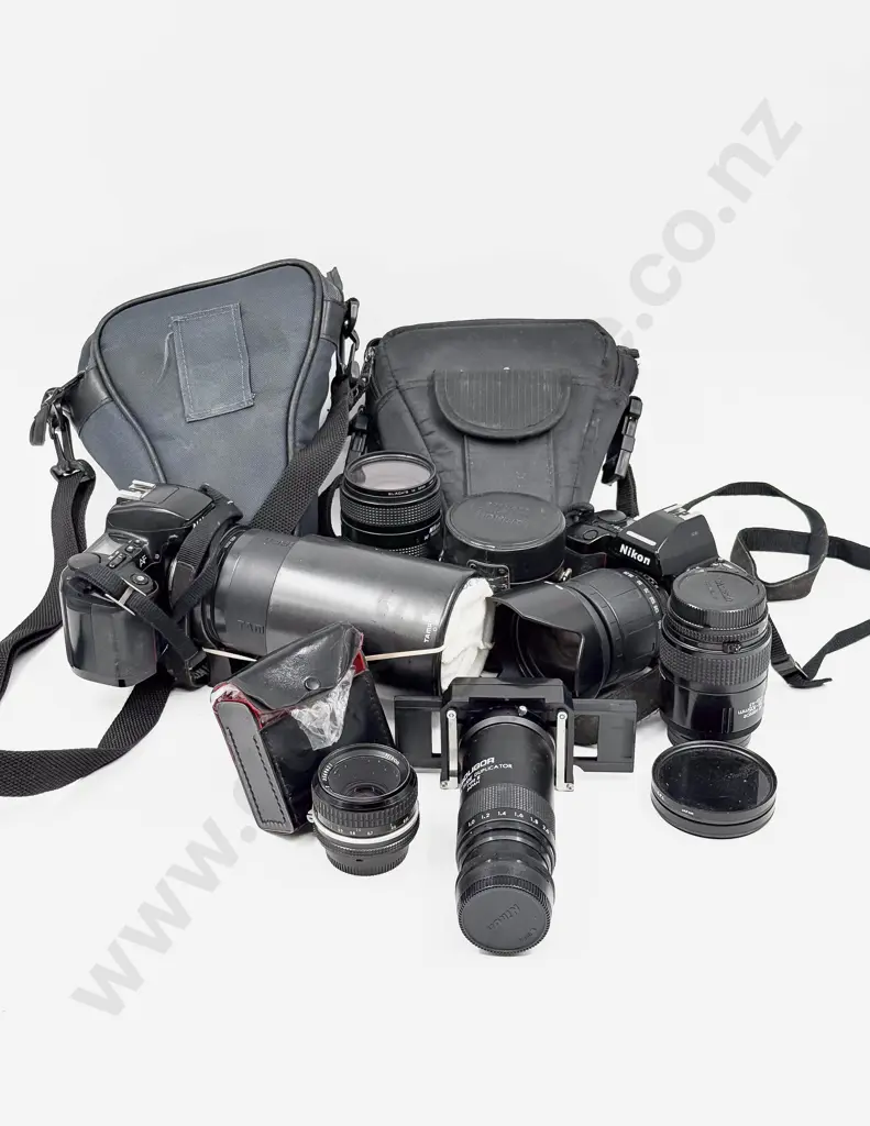 Two Nikon Cameras with Assorted Lens & Accessories Image 1++