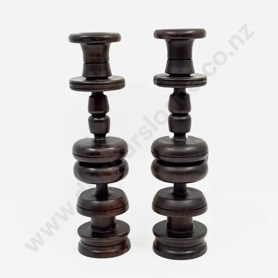 Pair of Turned Wooden Candlesticks
