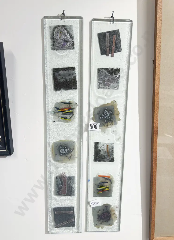 Signed Cooper - Pair of Mixed Media Wall Hanging Glass Works Image 1++