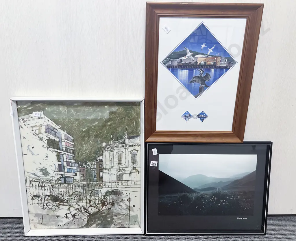 Three Assorted Framed Prints & Originals Image 1++