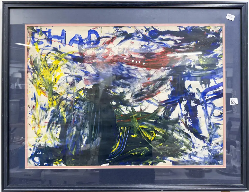 Signed Chad - Abstract - Oil Work on Paper Image 1++