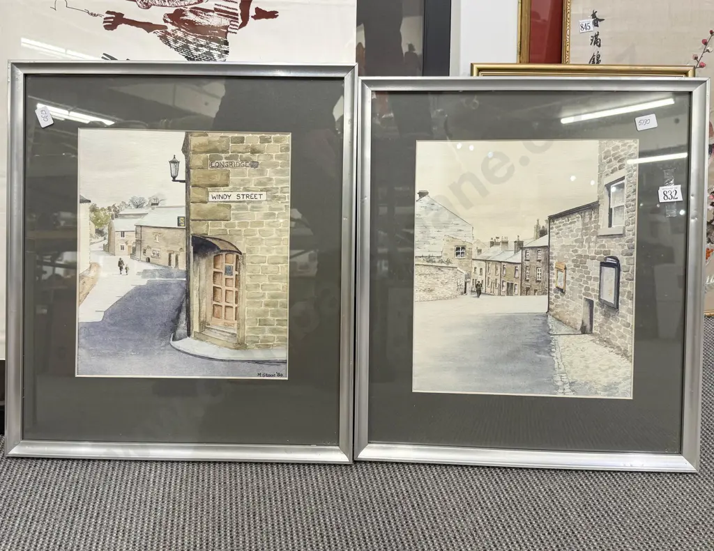 Two Street Scene Watercolour by M. Stone Image 1++