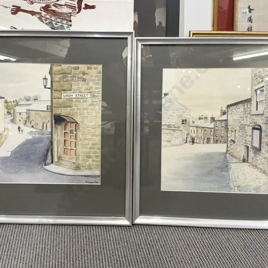 Two Street Scene Watercolour by M. Stone