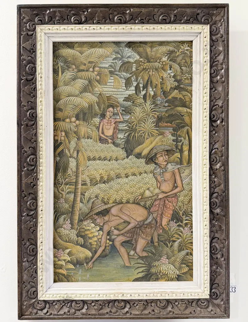 M. Janten - Balinese Field Work Scene - Mixed Media on Material Board Image 1++