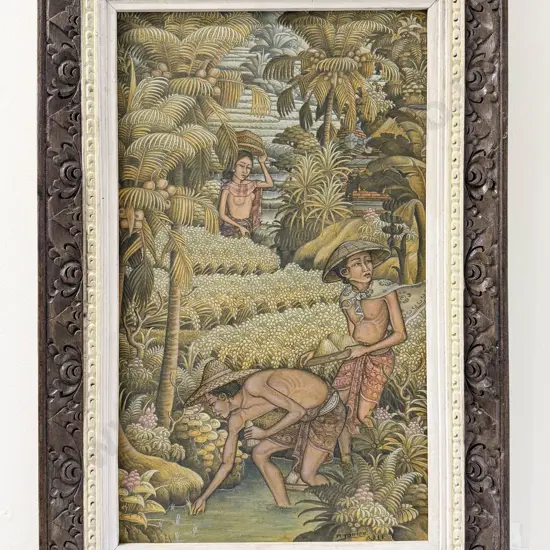 M. Janten - Balinese Field Work Scene - Mixed Media on Material Board