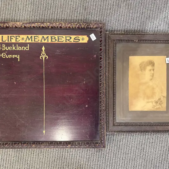 Vintage Life Members Board together with Vintage H. I. Gill Dunedin Portrait Photograph