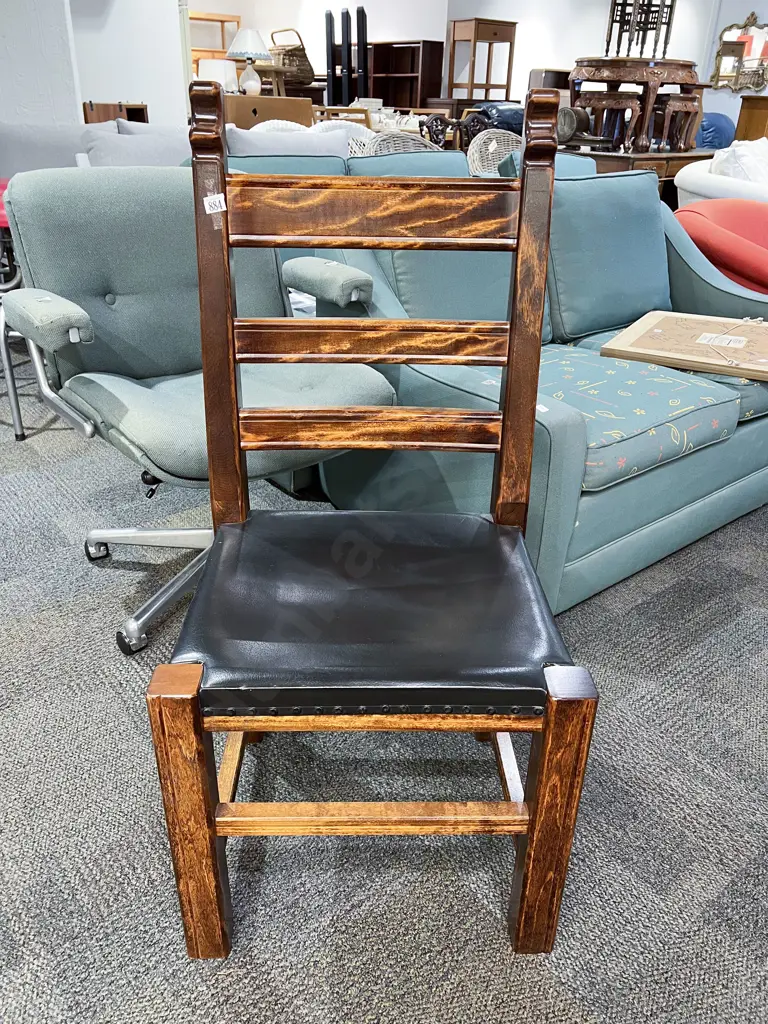 Single Leather Seated Ladder Back Dining Chair Image 1++