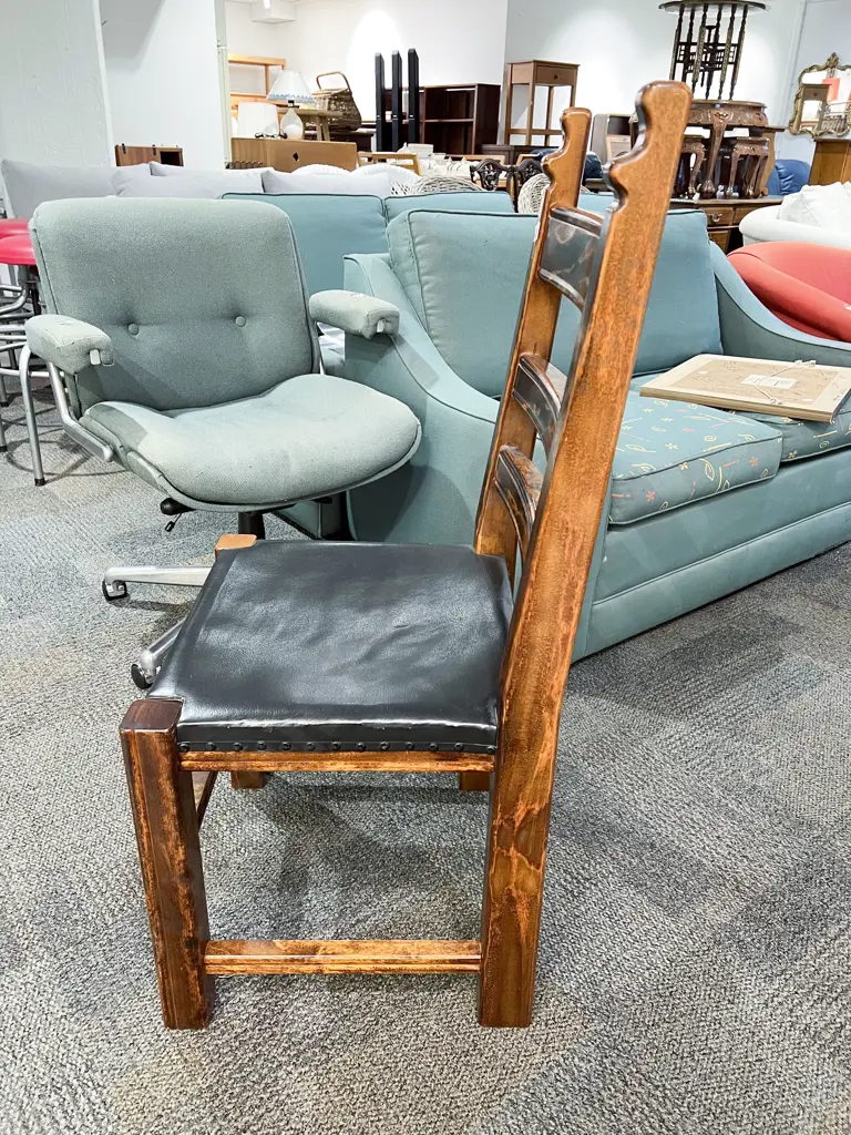 Single Leather Seated Ladder Back Dining Chair Image 1++