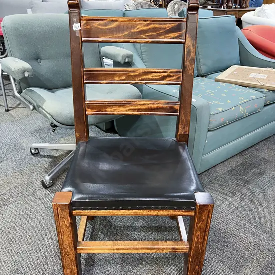 Single Leather Seated Ladder Back Dining Chair