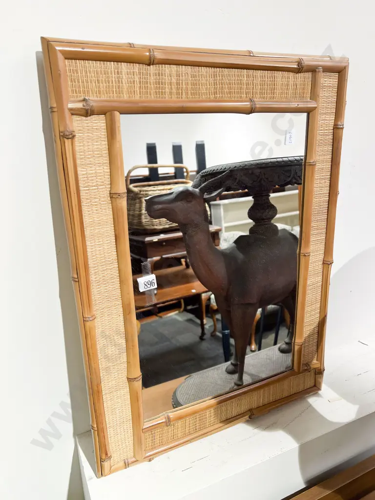 Faux Bamboo Rectangular Framed Wall Mirror Image 1++