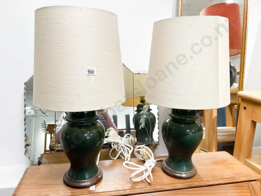 Pair of Green Glazed Vase Form Table Lamps Image 1++