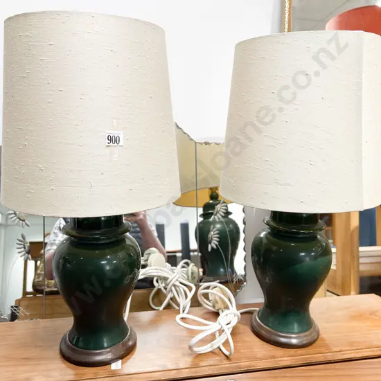 Pair of Green Glazed Vase Form Table Lamps