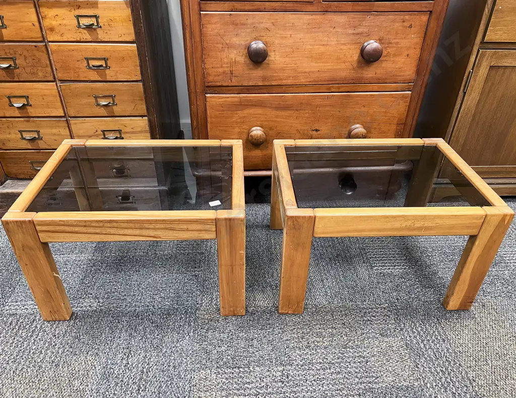 Pair of Glass Topped Occasional Tables Image 1++
