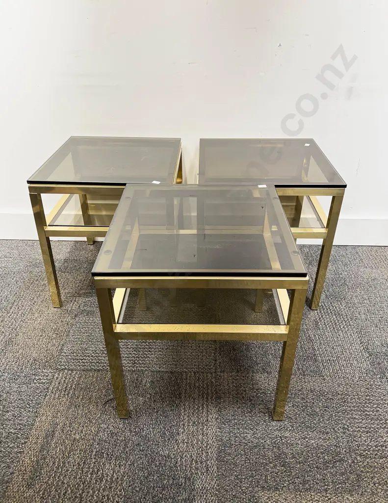 Three Brass & Glass Top Two Tier Coffee Tables Image 1++