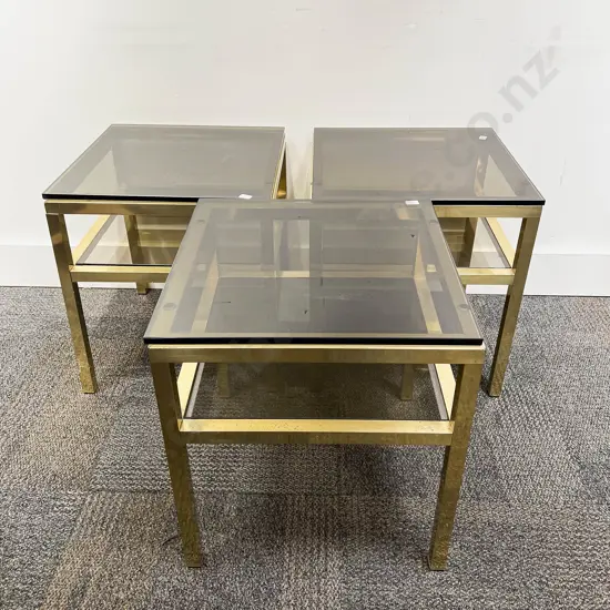 Three Brass & Glass Top Two Tier Coffee Tables