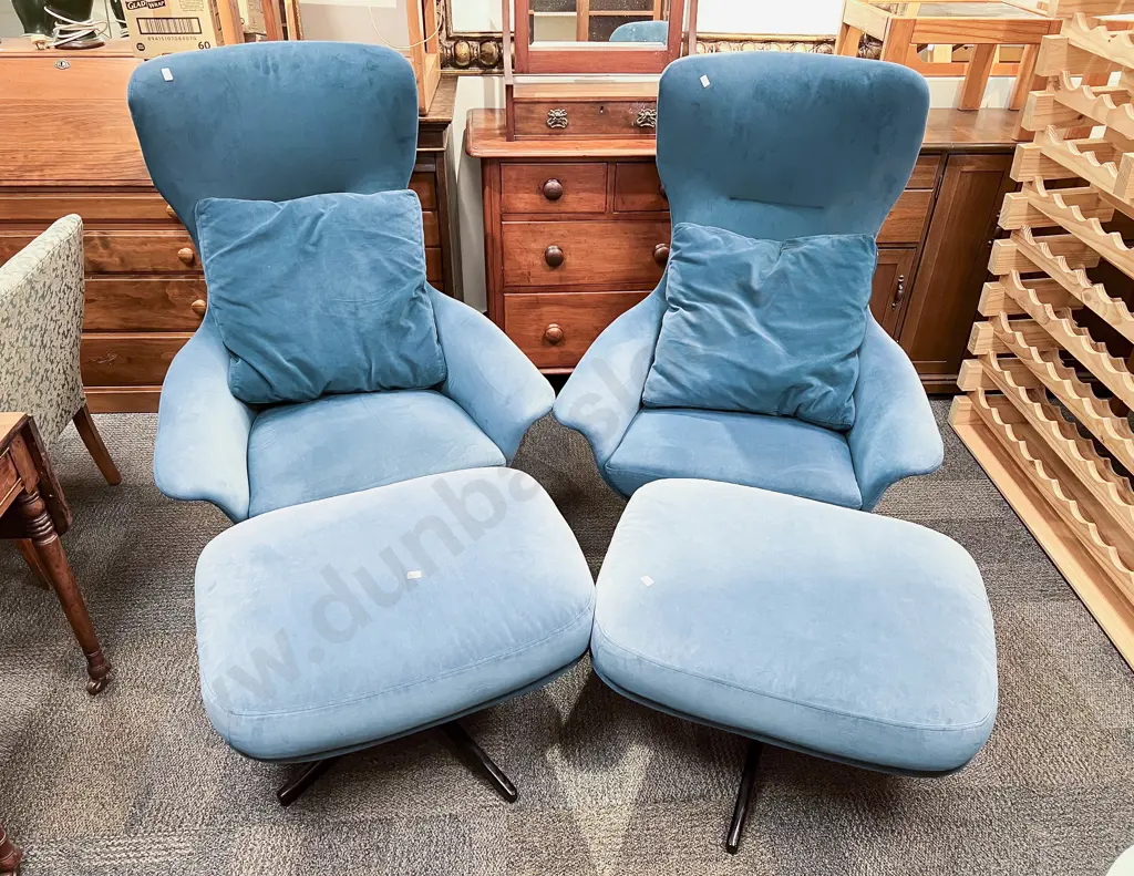 Pair of Modern Design Swivel King Chairs with Pair of Matching Ottomans Image 1++