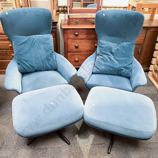 Pair of Modern Design Swivel King Chairs with Pair of Matching Ottomans