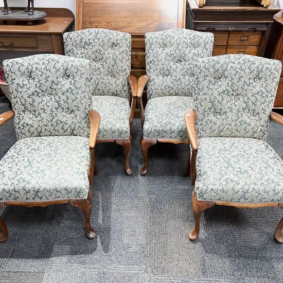 Set of Four Button Back Mahogany Open Armchairs