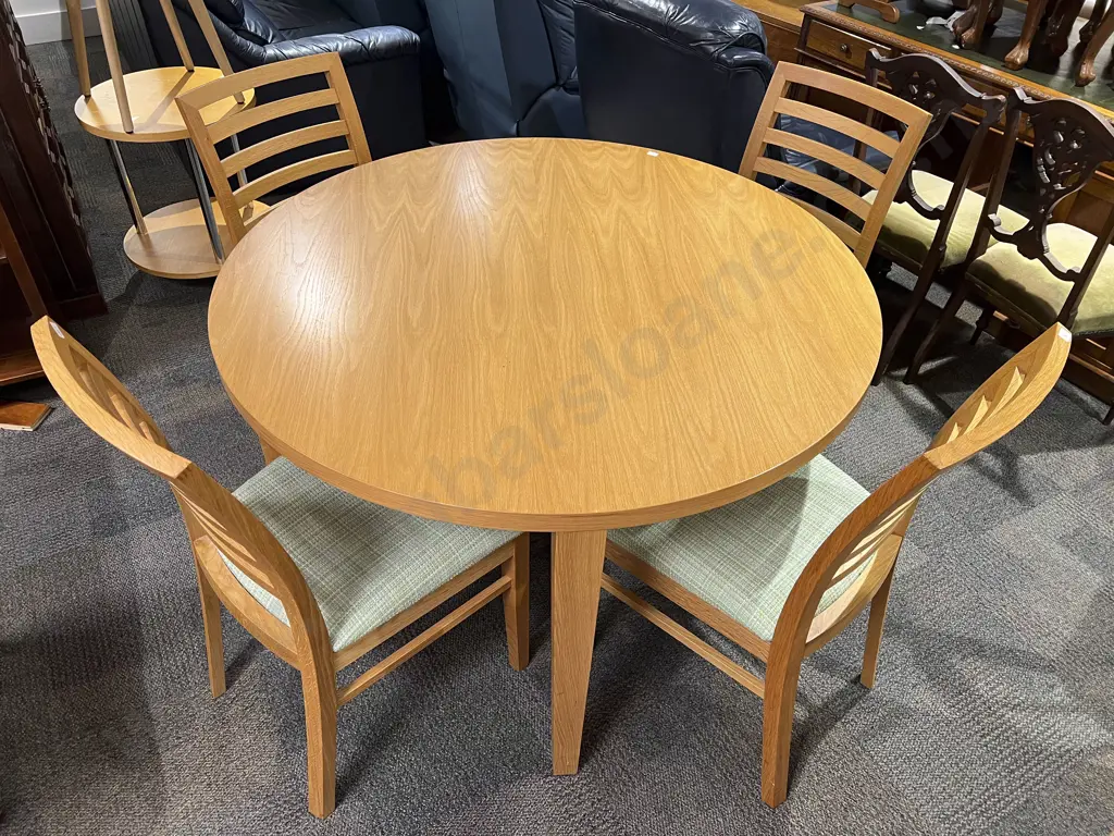 Modern Blonde Oak Circular Dining Table & Four Matching Ladder Back Chairs Image 1++