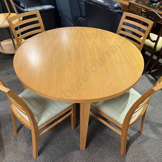 Modern Blonde Oak Circular Dining Table & Four Matching Ladder Back Chairs