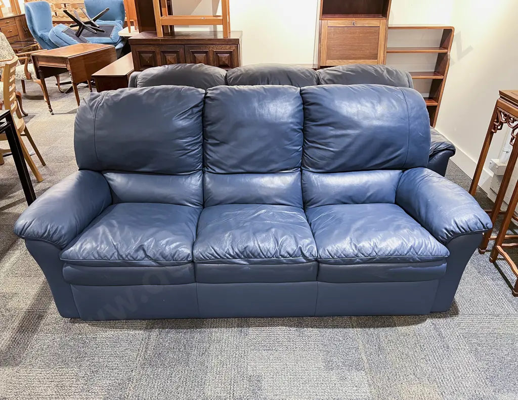 Modern Mid BlueTwo Piece Leather Lounge Suite Image 1++
