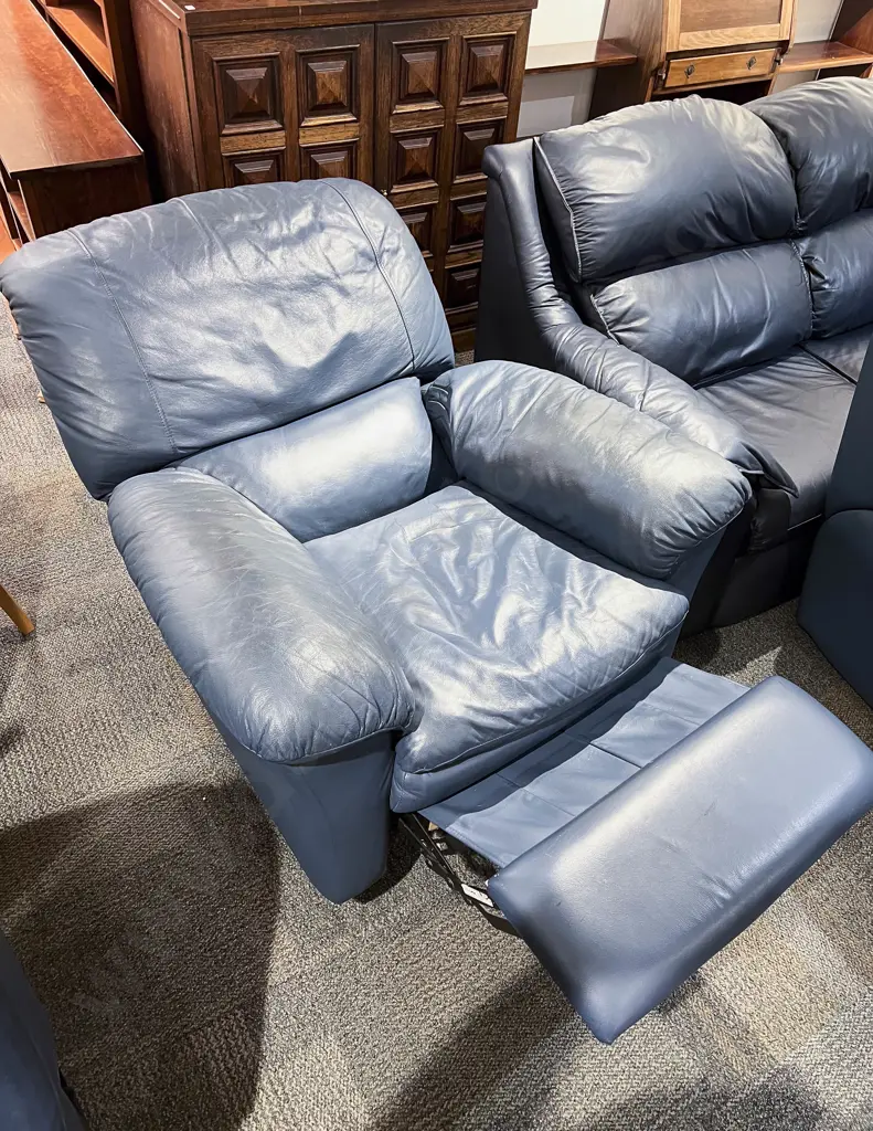 Modern Mid BlueTwo Piece Leather Lounge Suite Image 1++