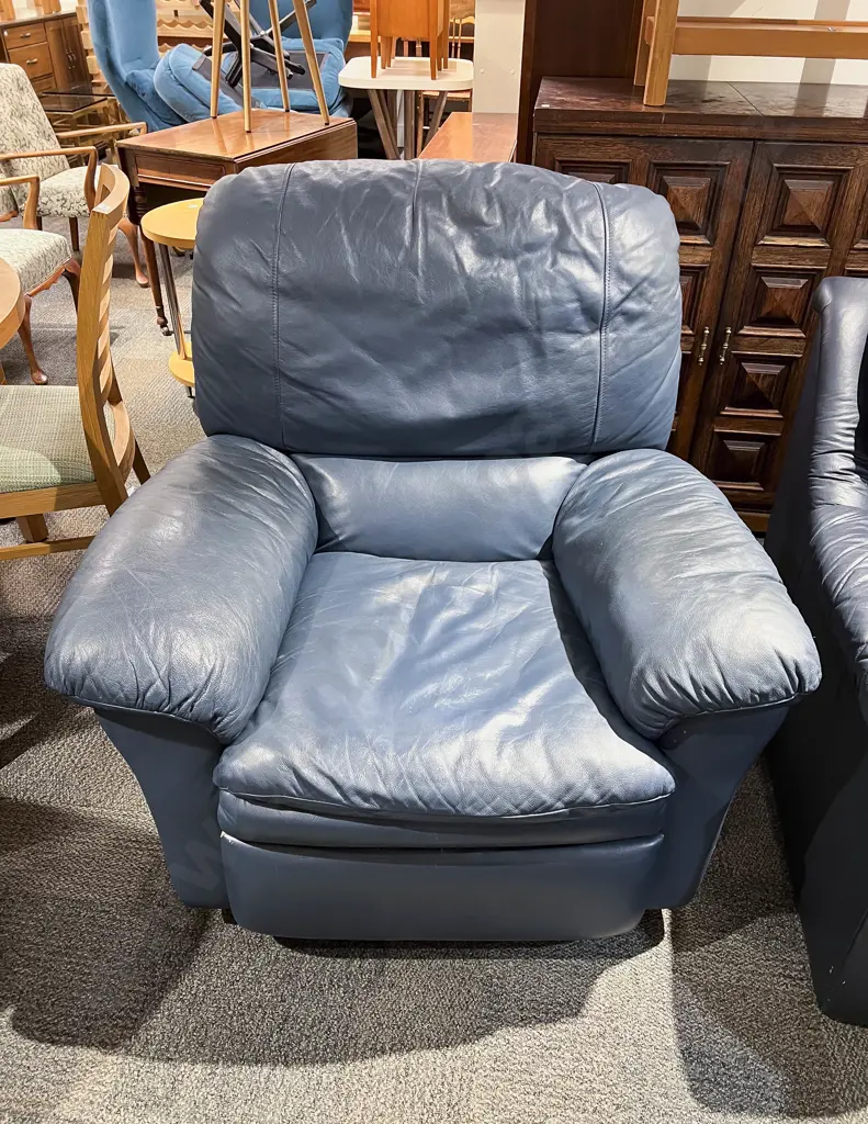 Modern Mid BlueTwo Piece Leather Lounge Suite Image 1++
