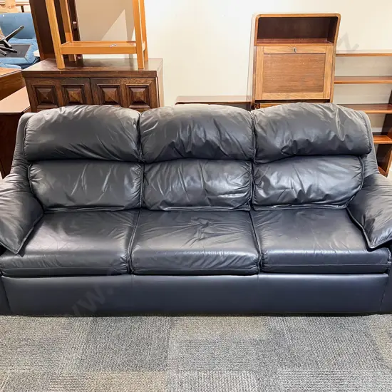 Modern Navy Blue Leather Three Seater Sofa Bed