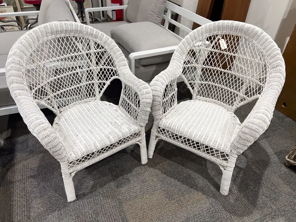Pair of White Painted Cane Armchairs Image 1++