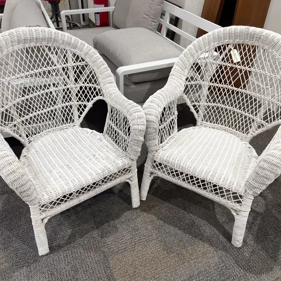 Pair of White Painted Cane Armchairs