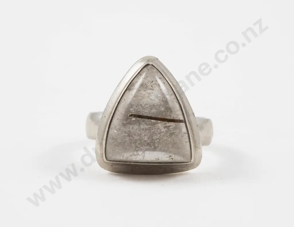 S/S Single Stone Clear Quartz Fancy Ring Image 1++