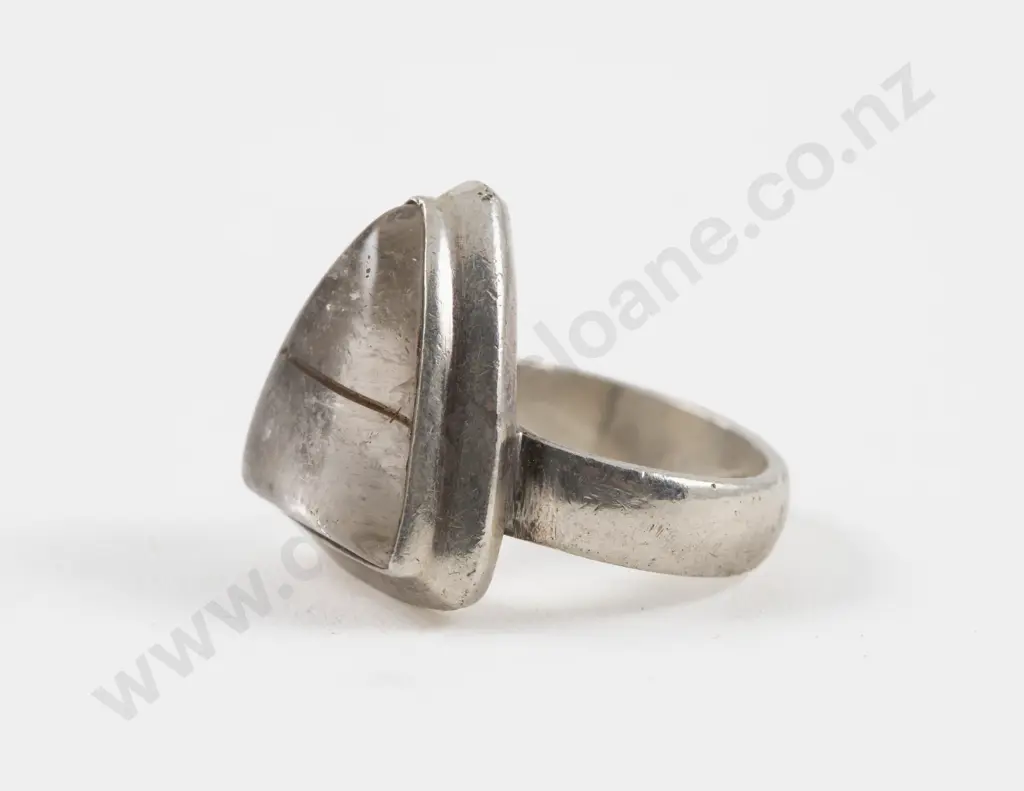 S/S Single Stone Clear Quartz Fancy Ring Image 1++