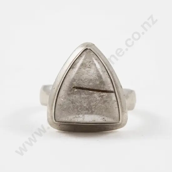 S/S Single Stone Clear Quartz Fancy Ring