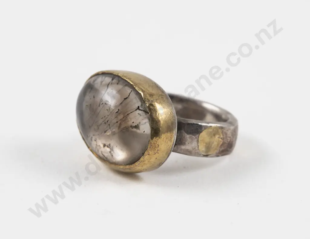 14ct Gold and S/S Single Stone Rutilated Quartz Dress Ring Image 1++