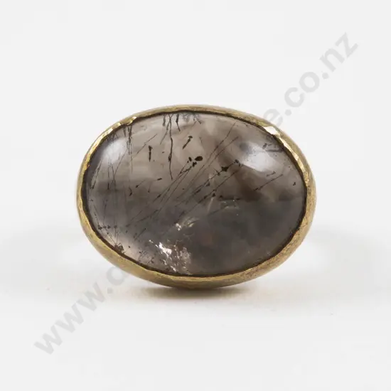 14ct Gold and S/S Single Stone Rutilated Quartz Dress Ring