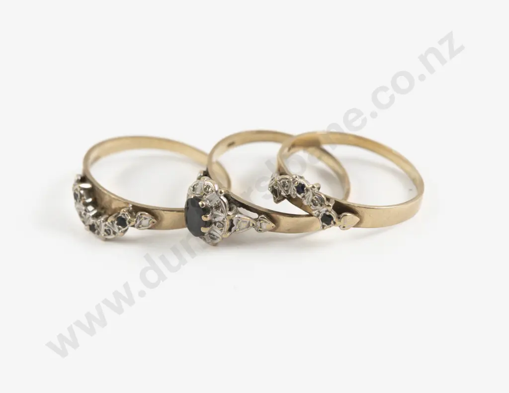 9ct Nine Stone Sapphire and Diamond Cluster with Two Curved Bands Image 1++