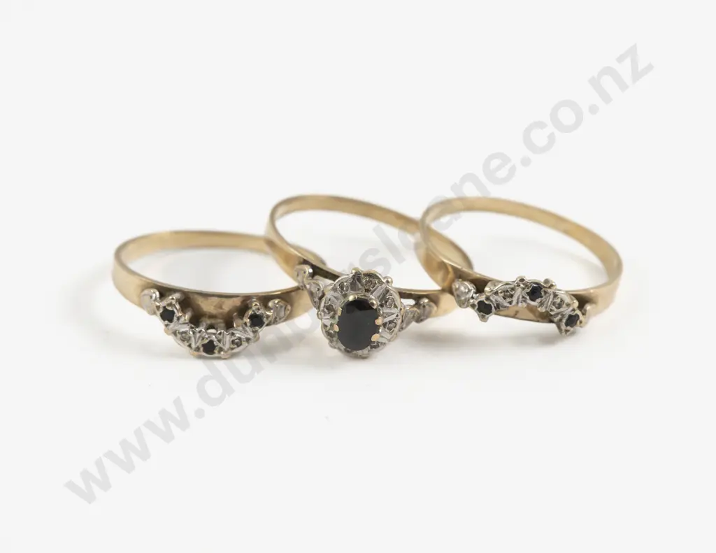 9ct Nine Stone Sapphire and Diamond Cluster with Two Curved Bands Image 1++