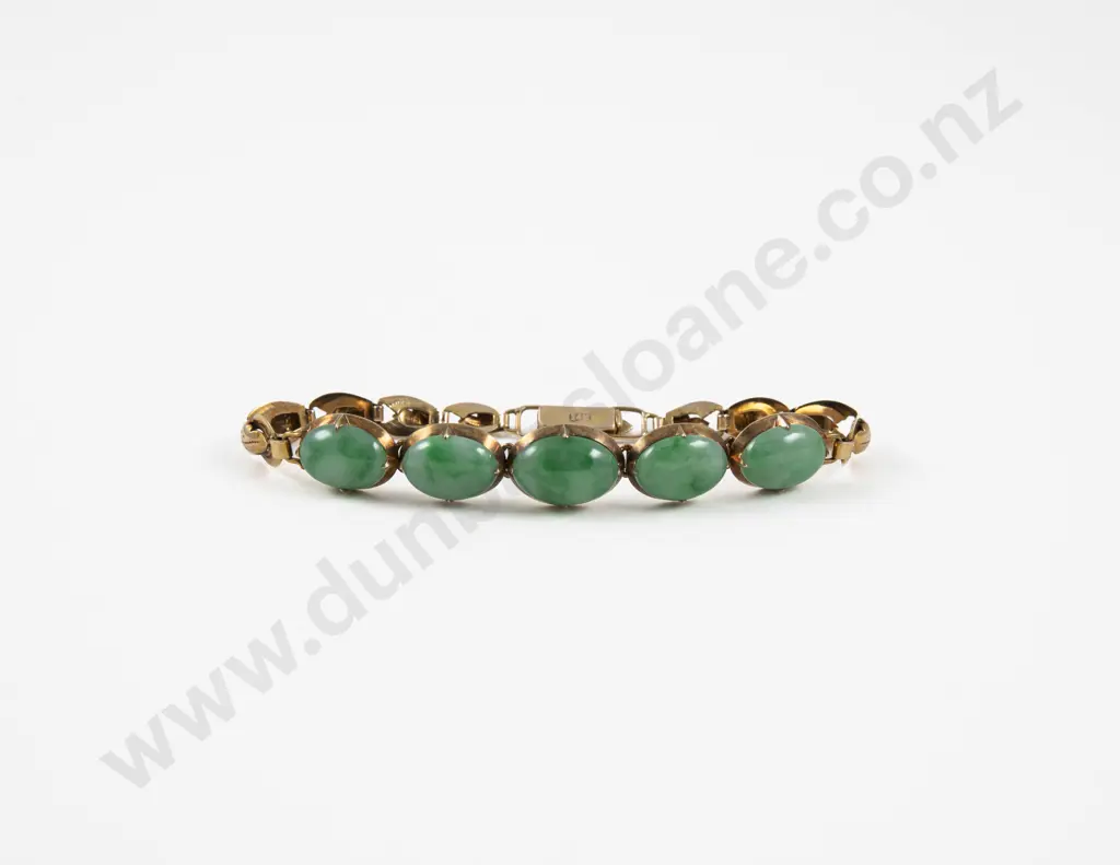 14ct Five Stone Jade Bracelet Image 1++