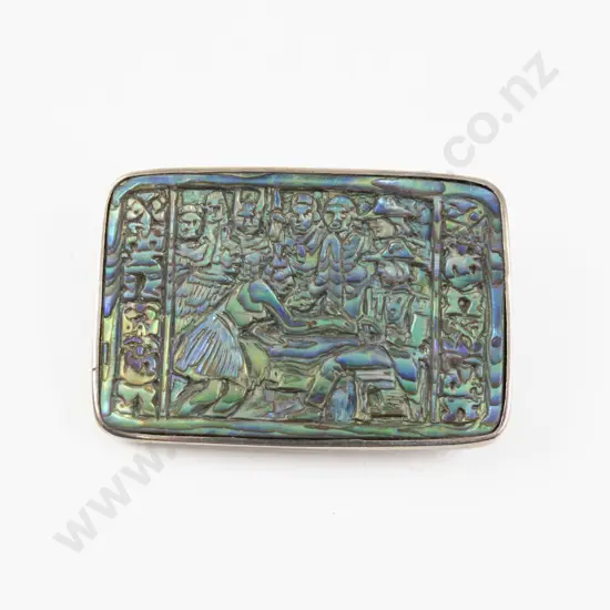 Vintage NZ S/S Paua 'Signing of the Treaty of Waitangi' Brooch