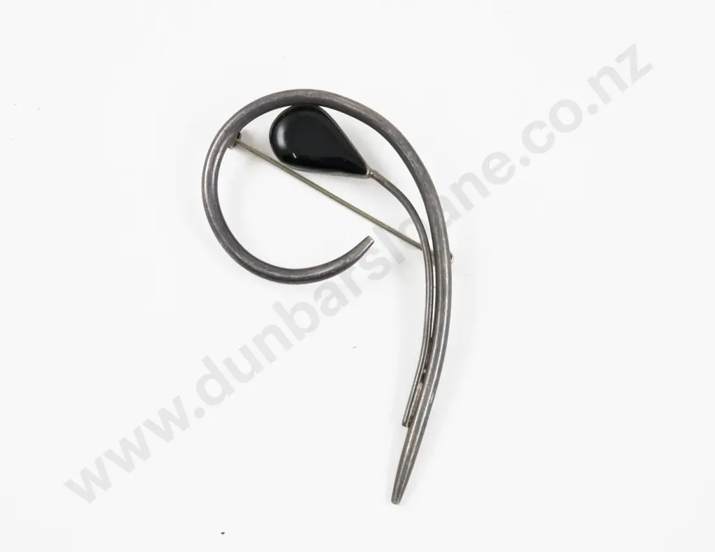 Mexican .925 Silver Single Onyx Stone Fancy Brooch Image 1++