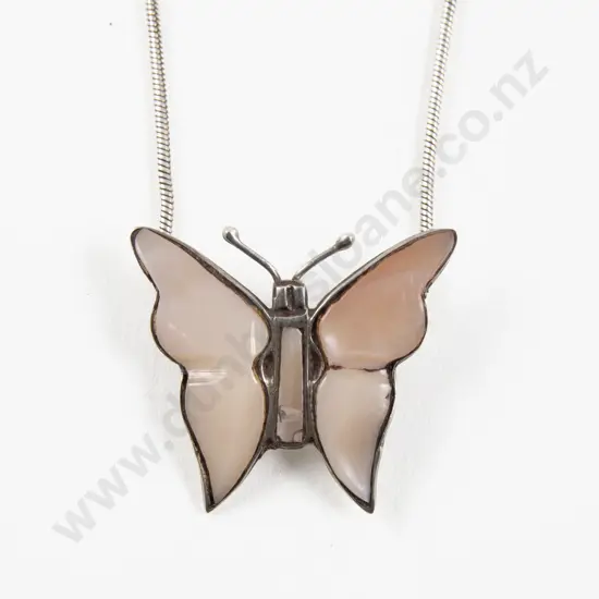 Mexican .925 Silver Pink MOP Butterfly Pendant