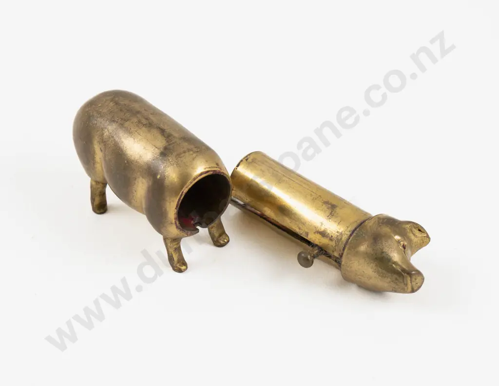 Vintage French Pig Brass Lipstick Holder Image 1++