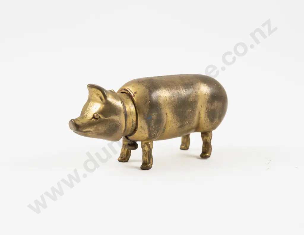 Vintage French Pig Brass Lipstick Holder Image 1++