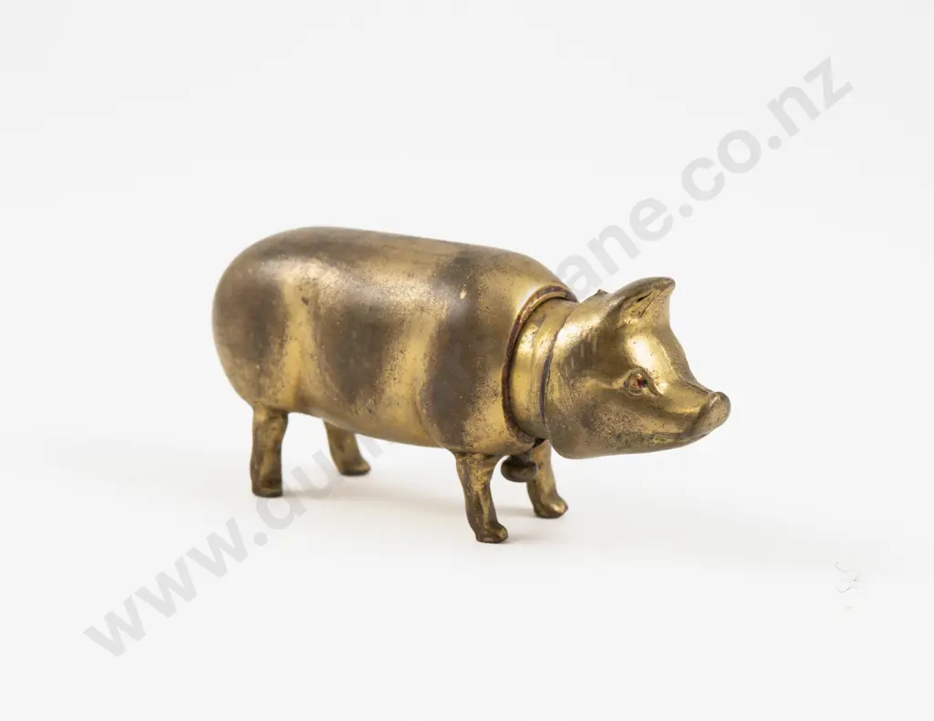 Vintage French Pig Brass Lipstick Holder Image 1++