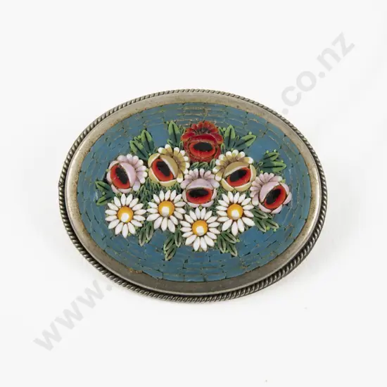 Italian Alpaca Micro Mosaic Floral Brooch