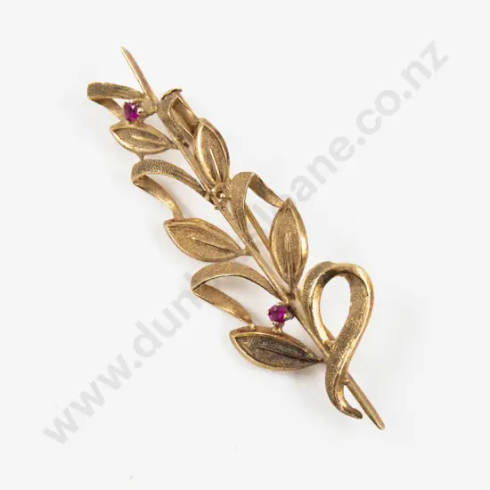 Vintage 18ct Two Stone Ruby Floral Branch Brooch