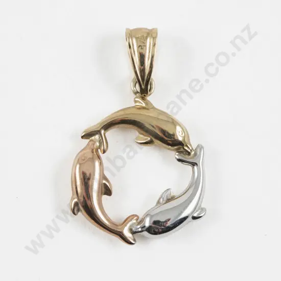 9ct Tri-Colour Circular Dolphin Pendant