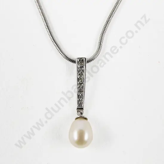 9ct White Gold Single Fresh Water Pearl Pendant